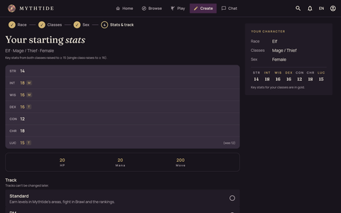Starting stats and the track choice