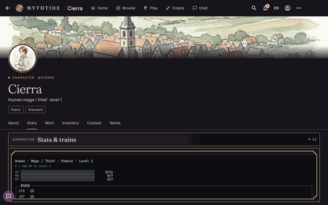 A new character's space, with the game panels